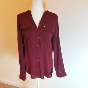 Calvin Klein Red Long Sleeve Buttoned Blouse